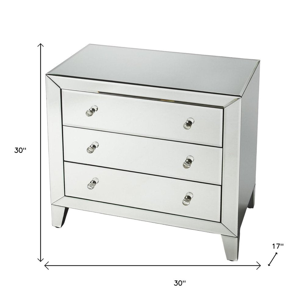 30" Clear Glass Three Drawer Chest