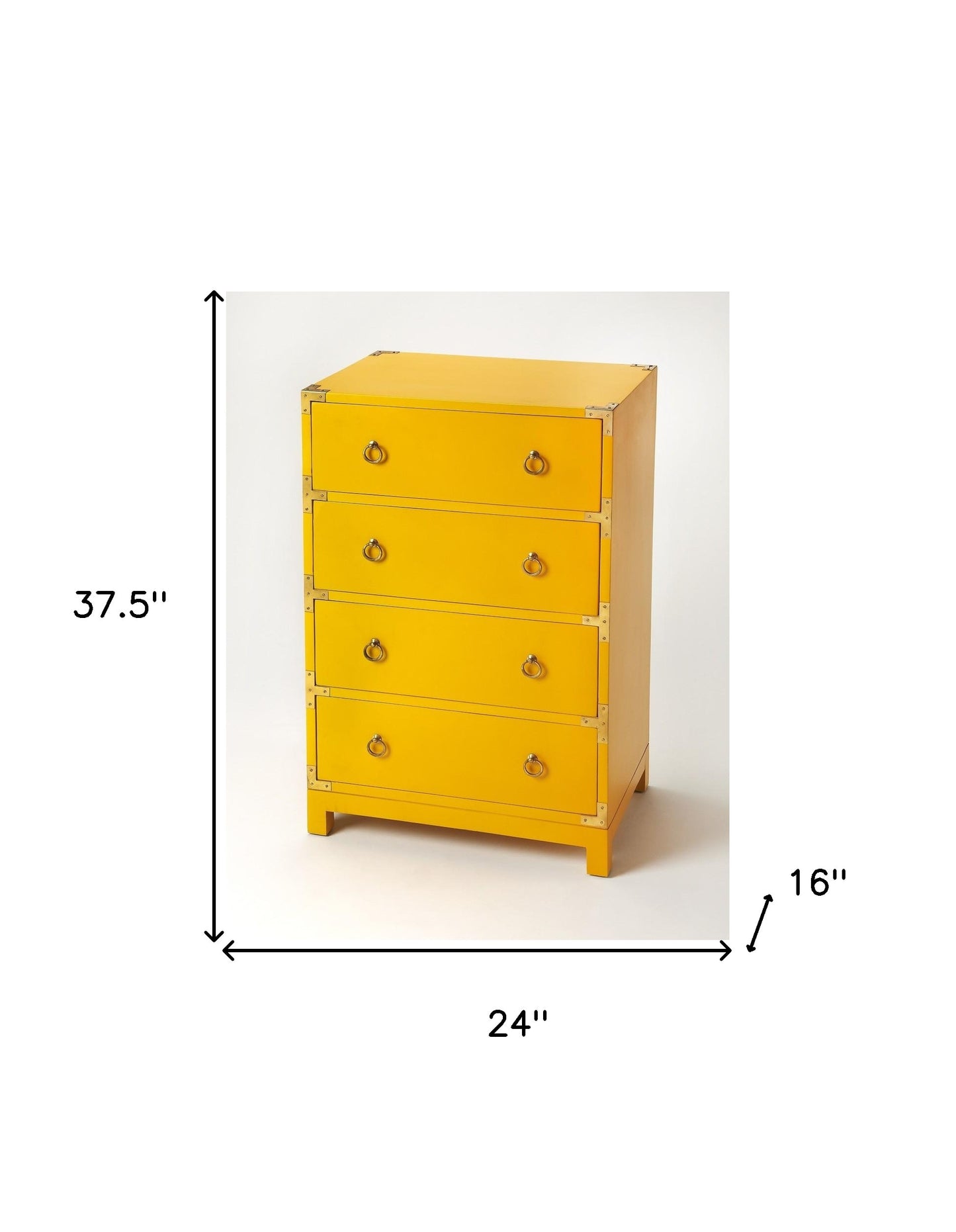 24" Yellow Solid Wood Four Drawer Dresser