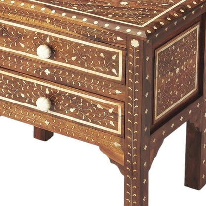 22" Brown And White Solid Wood Frame Standard Accent Chest With Two Drawers