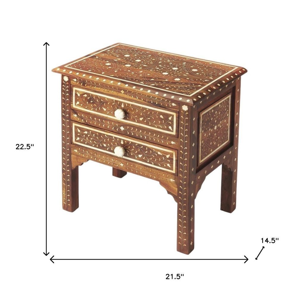 22" Brown And White Solid Wood Frame Standard Accent Chest With Two Drawers