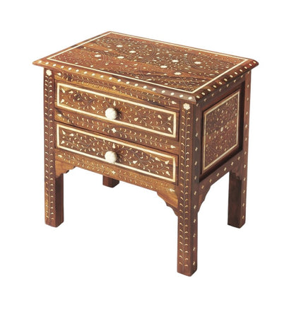 22" Brown And White Solid Wood Frame Standard Accent Chest With Two Drawers