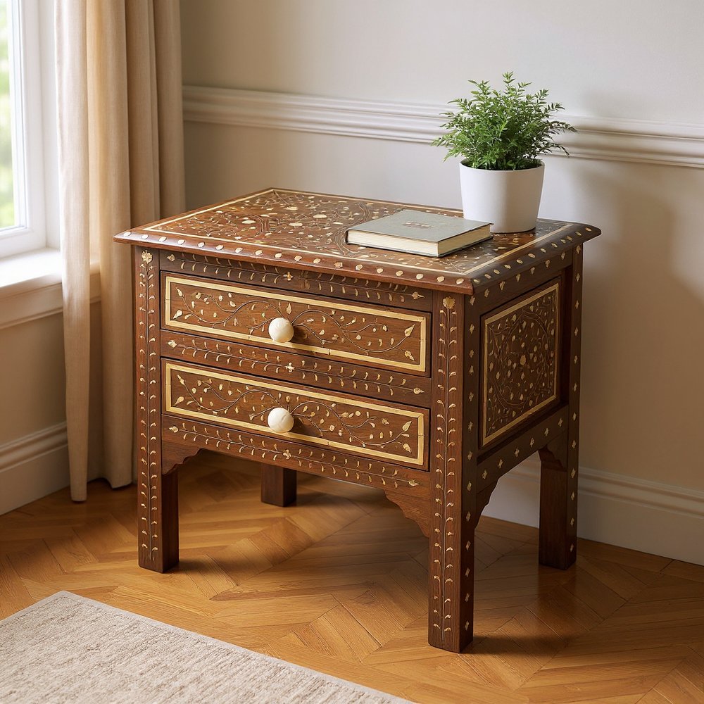22" Brown And White Solid Wood Frame Standard Accent Chest With Two Drawers