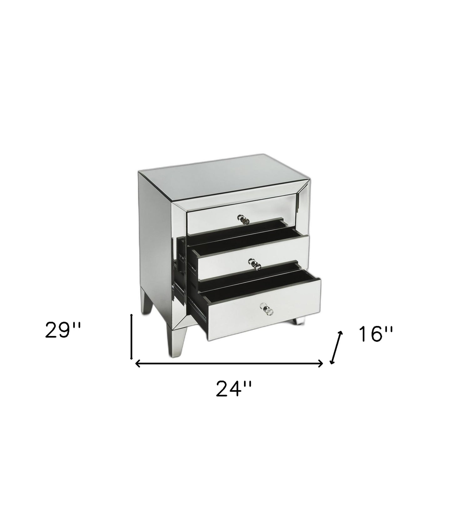 24" Clear Glass Three Drawer Chest