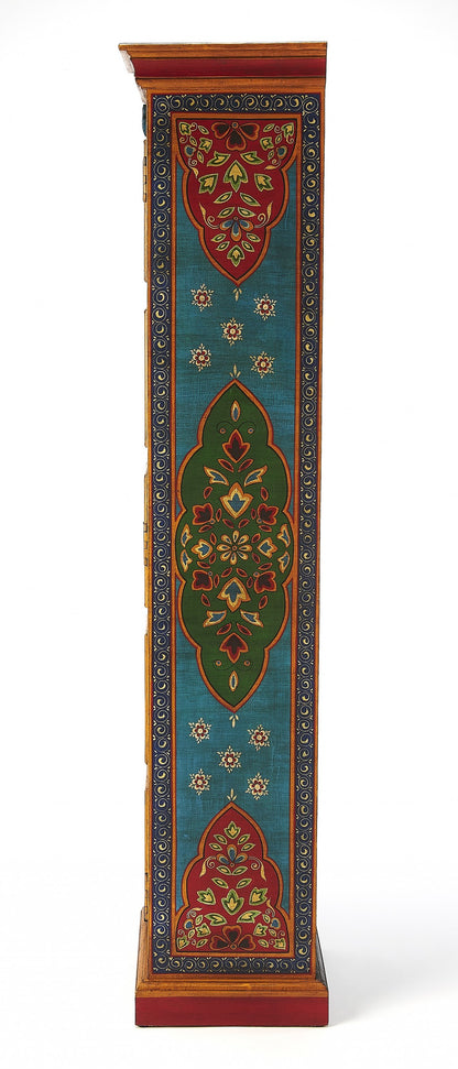 60" Red Blue and Gold Hand Painted Accent Cabinet