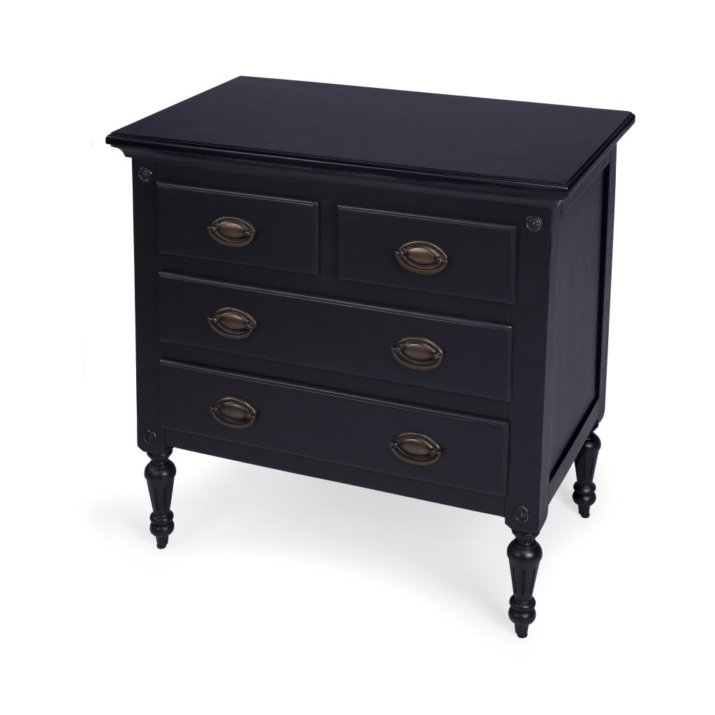 32" Black Solid Wood Four Drawer Gentlemans Chest