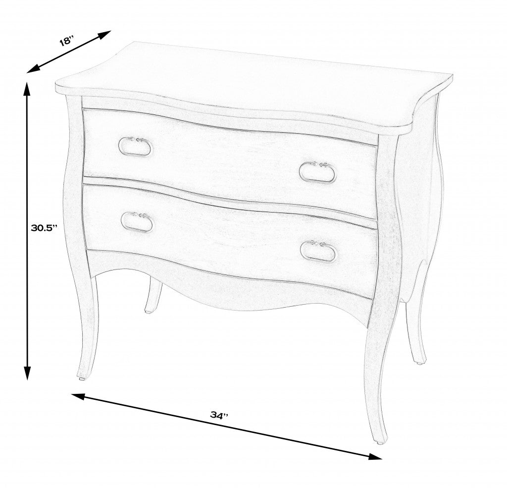 34" Brown Solid Wood Two Drawer Dresser