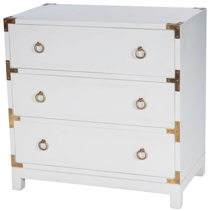 28" White Solid Wood Three Drawer Dresser