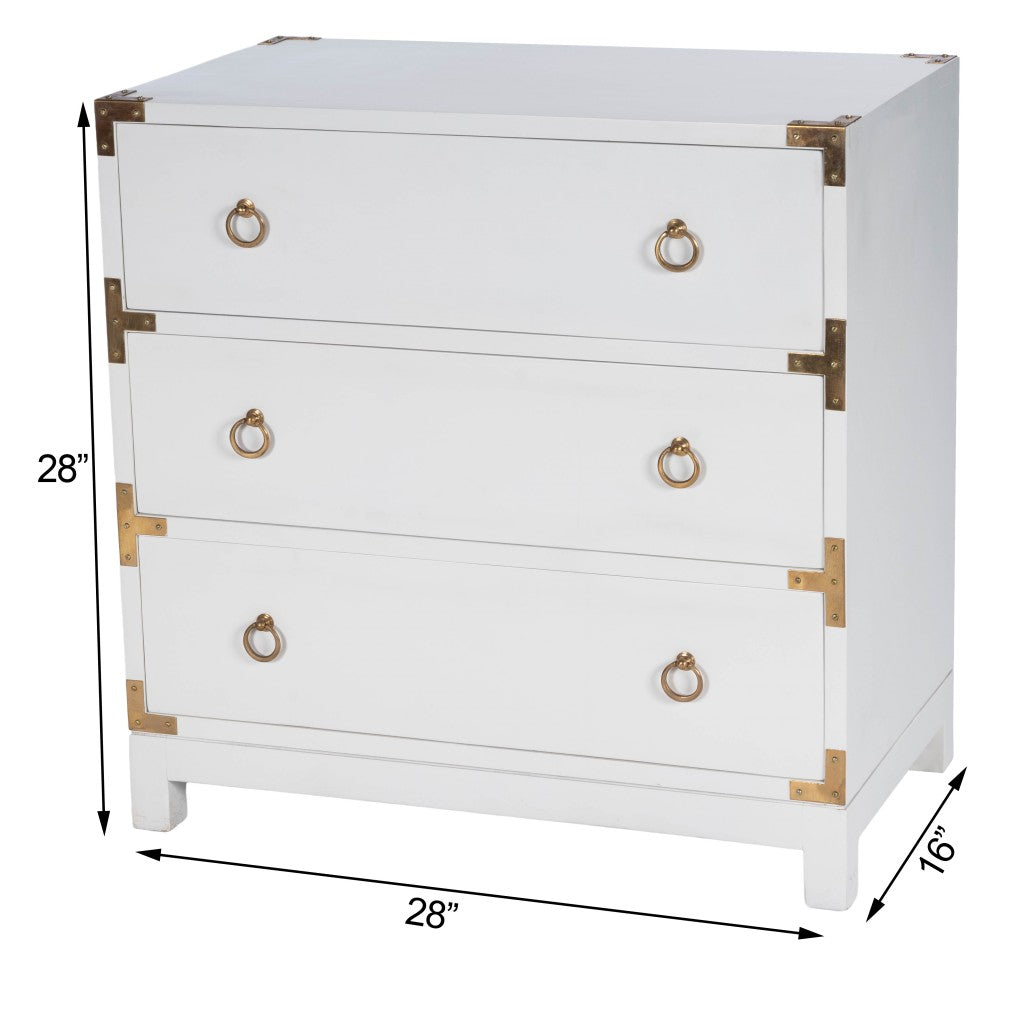 28" White Solid Wood Three Drawer Dresser