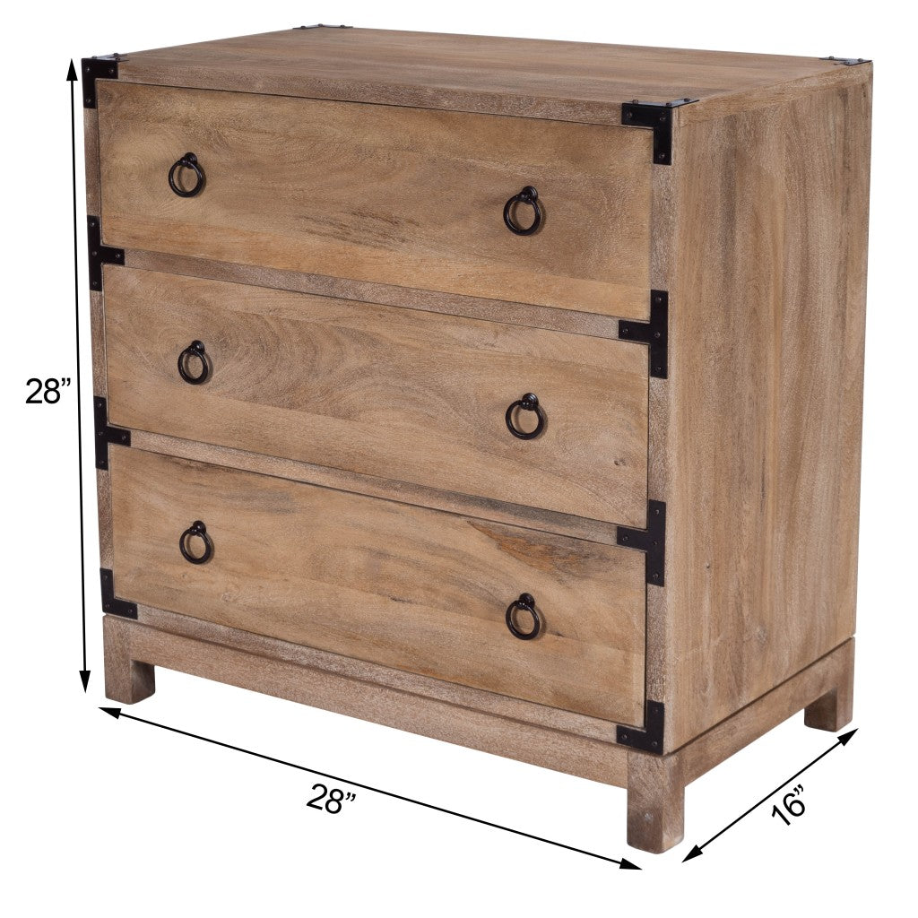 28" Natural Wood Solid Wood Three Drawer Dresser