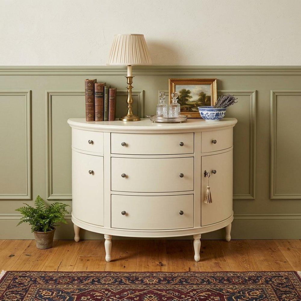 41" White Solid Wood Five Drawer Sideboard with Two Doors