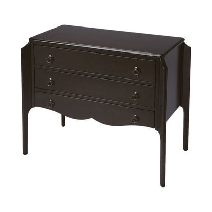 34" Dark Brown Solid Wood Three Drawer Dresser
