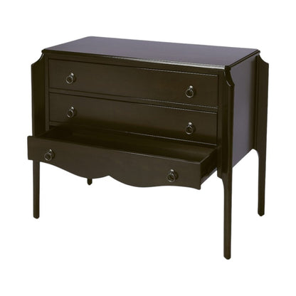 34" Dark Brown Solid Wood Three Drawer Dresser