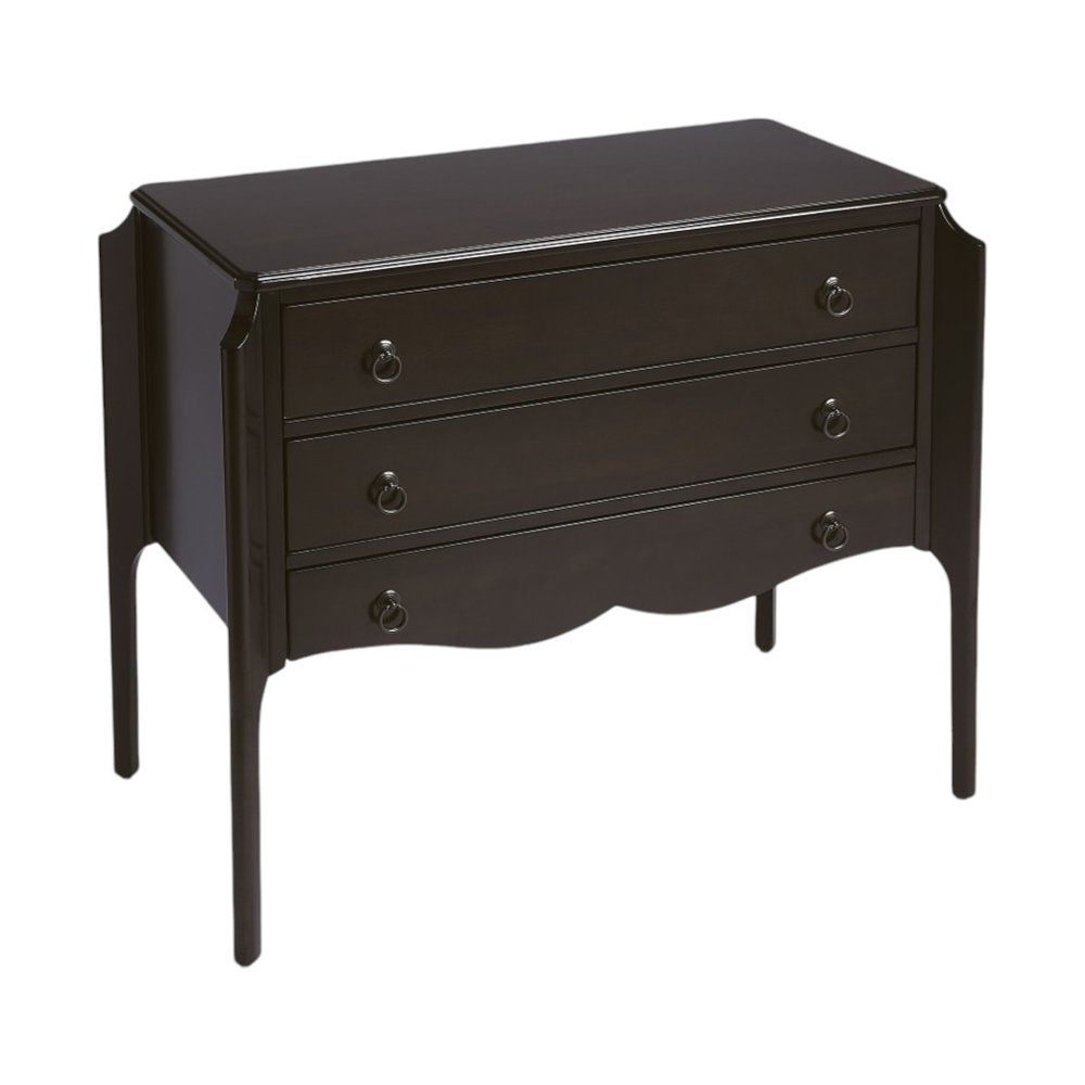 34" Dark Brown Solid Wood Three Drawer Dresser