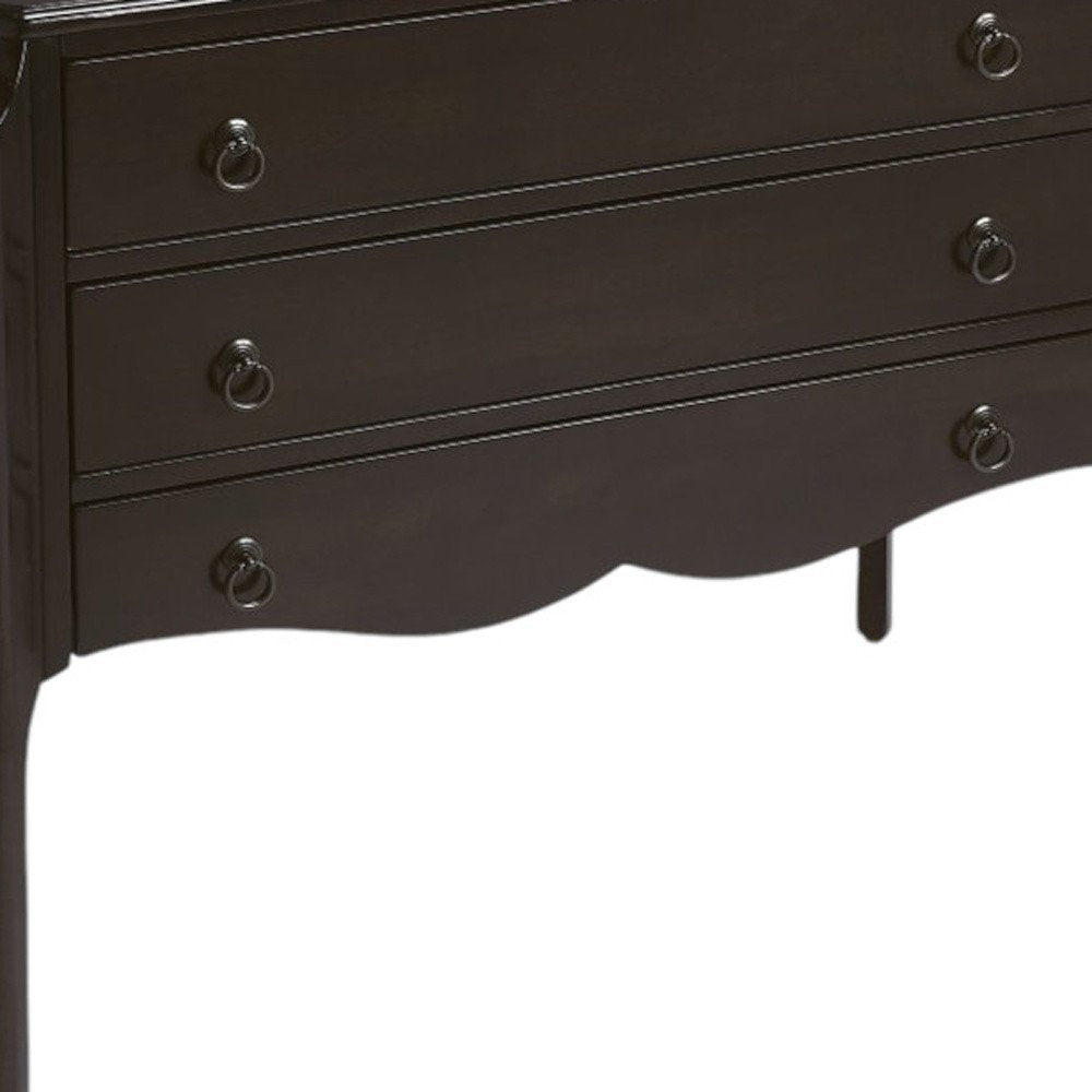 34" Dark Brown Solid Wood Three Drawer Dresser
