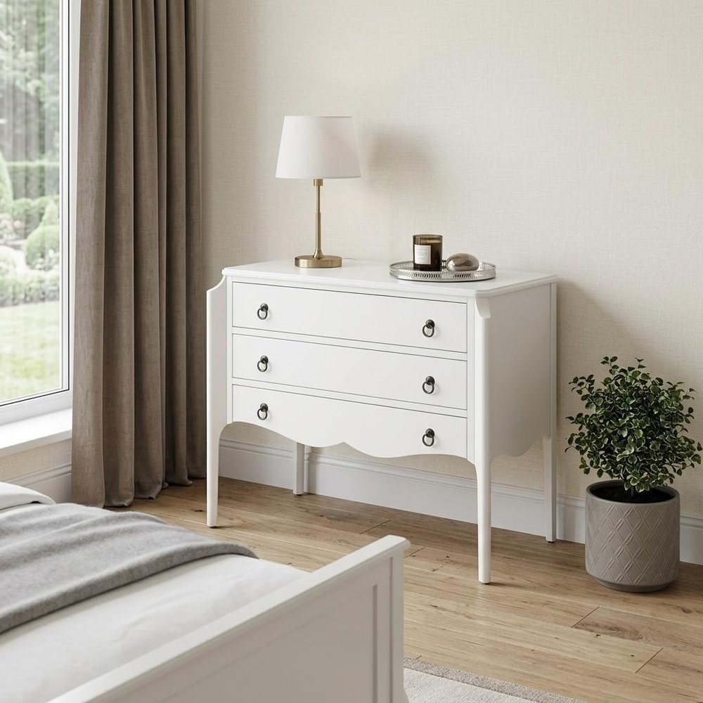 34" White Wood Three Drawer Dresser