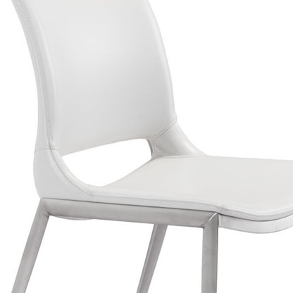 Set of Two White And Silver Upholstered Faux Leather Dining Side Chairs