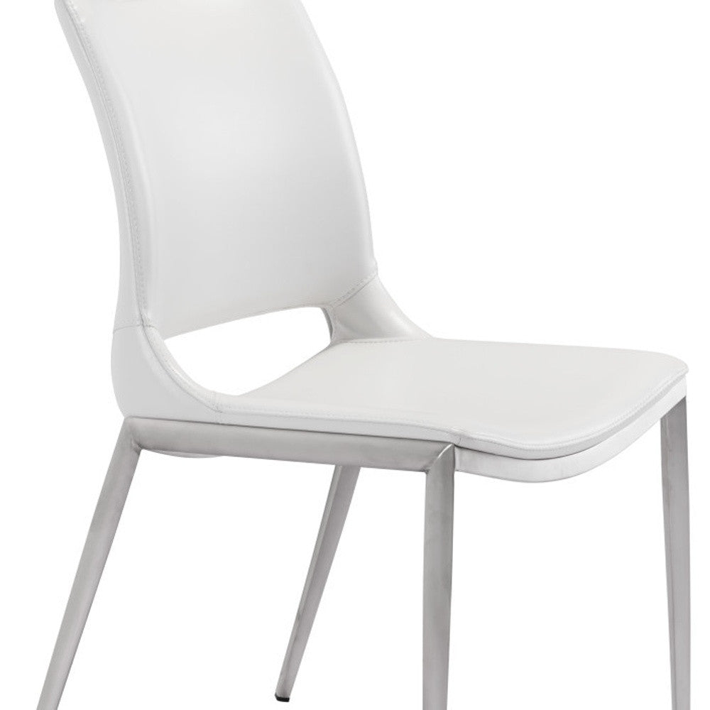 Set of Two White And Silver Upholstered Faux Leather Dining Side Chairs