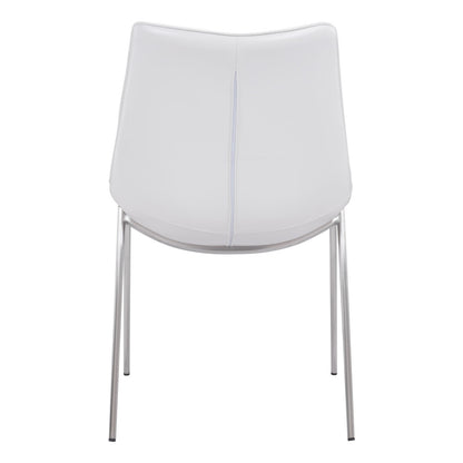 Set of Two White And Silver Upholstered Faux Leather Open Back Dining Side Chairs