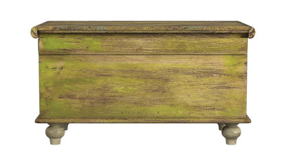 33" Brown and Green Wood Distressed Coffee Table