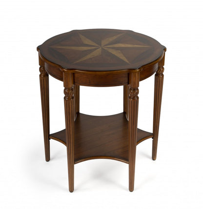 28" Brown Wood Round Coffee Table With Shelf