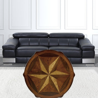 28" Brown Wood Round Coffee Table With Shelf