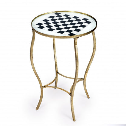 19" White and Gold Glass and Metal Round Coffee Table