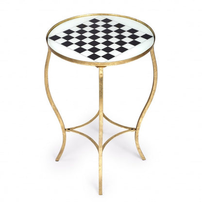 19" White and Gold Glass and Metal Round Coffee Table