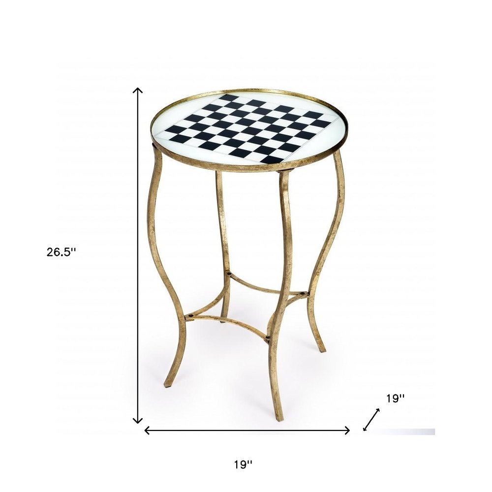 19" White and Gold Glass and Metal Round Coffee Table