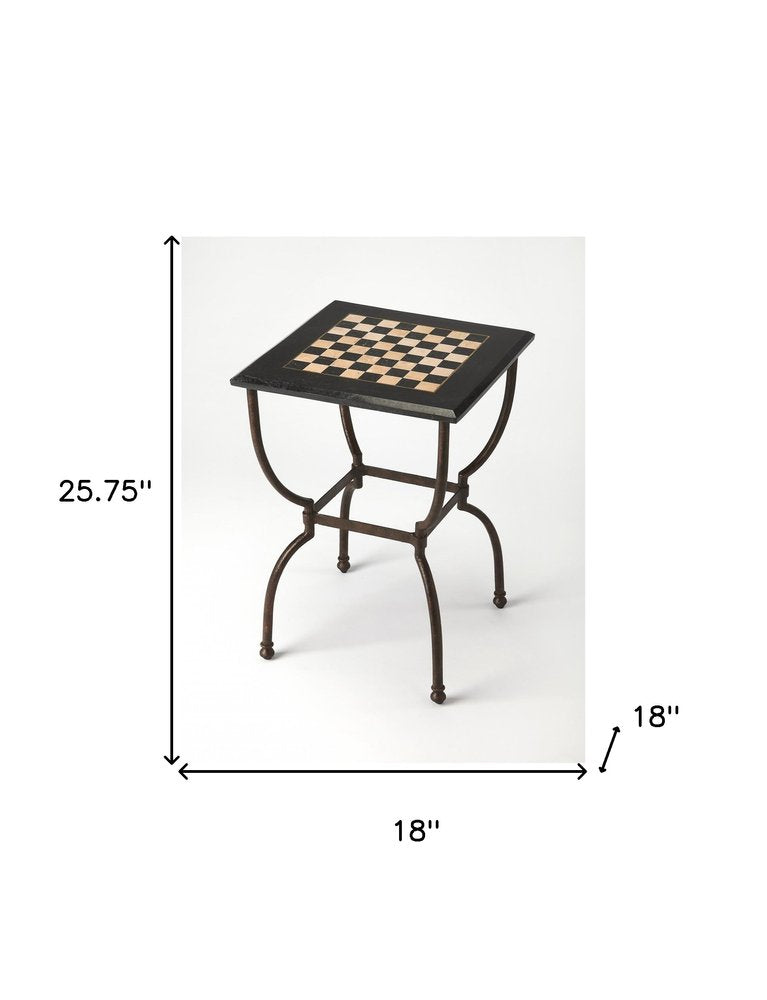 18" Black Stone and Metal Square Coffee Table