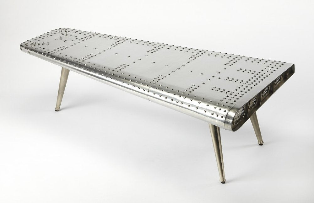 60" Silver Aluminum and Metal Coffee Table