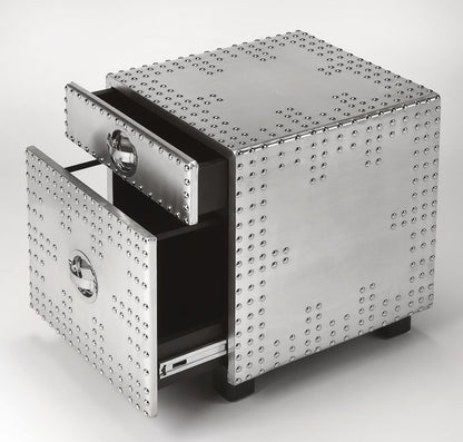 23" Silver Aluminum Wood Two Drawer Filing Cabinet