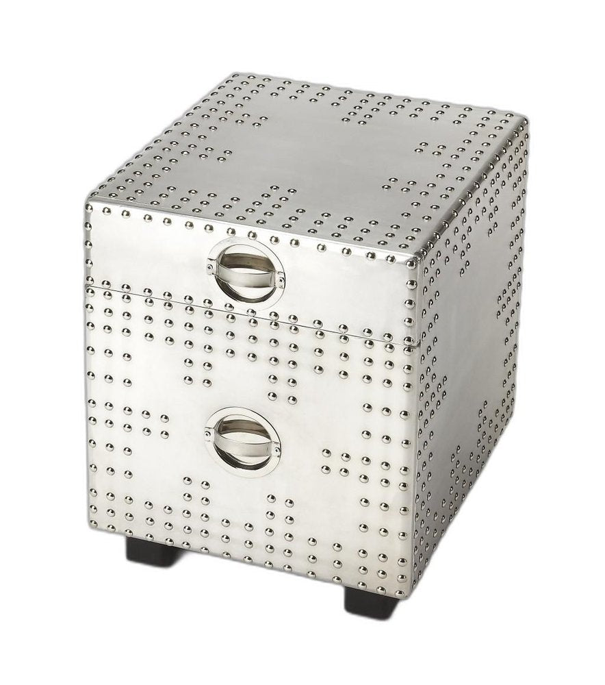 23" Silver Aluminum Wood Two Drawer Filing Cabinet