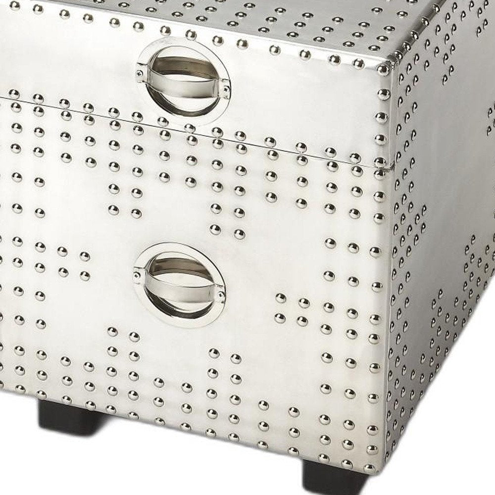23" Silver Aluminum Wood Two Drawer Filing Cabinet