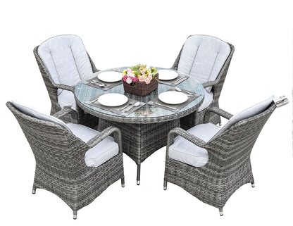 Five Piece Gray Round Glass Dining Set