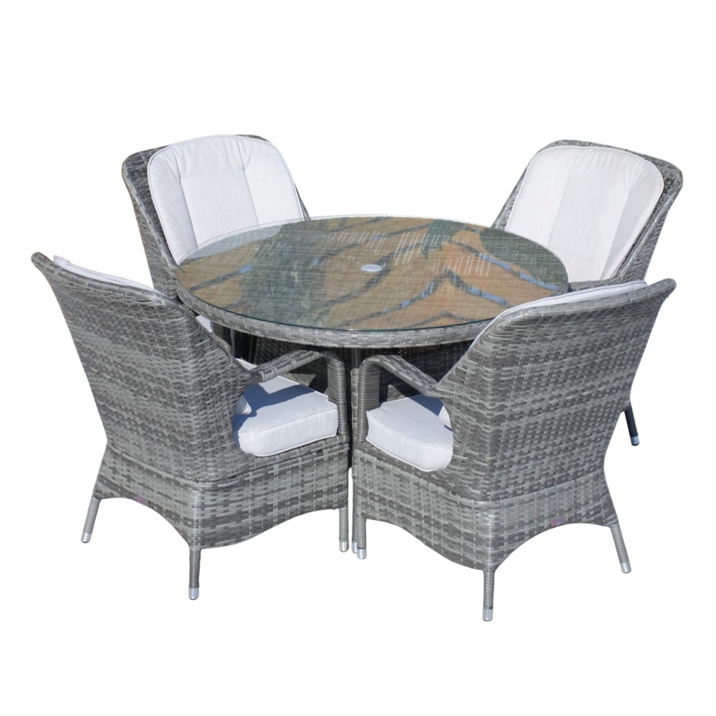 Five Piece Gray Round Glass Dining Set