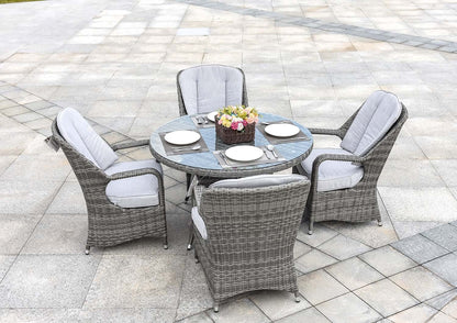 Five Piece Gray Round Glass Dining Set