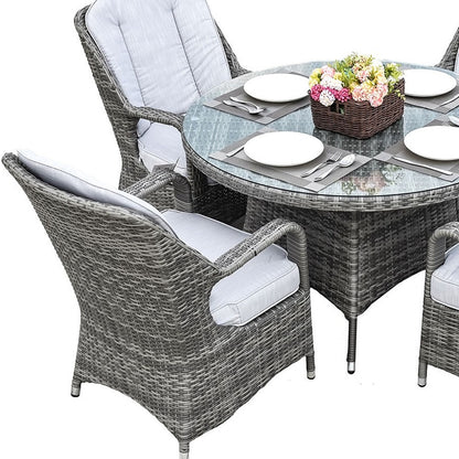 Five Piece Gray Round Glass Dining Set