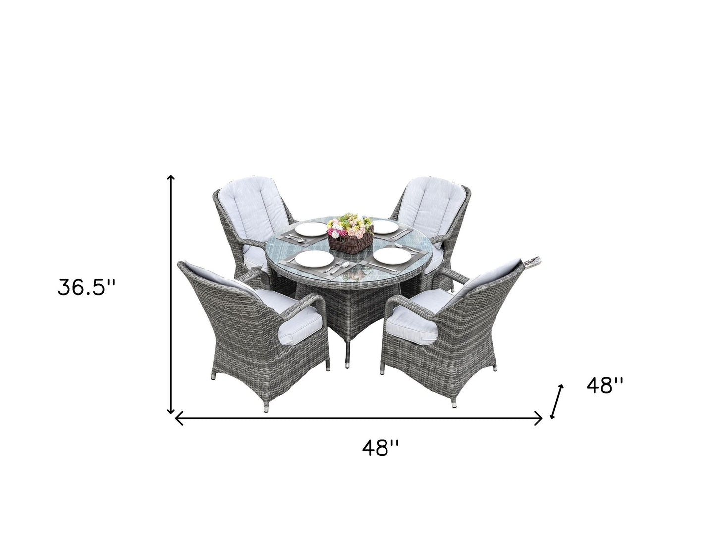 Five Piece Gray Round Glass Dining Set