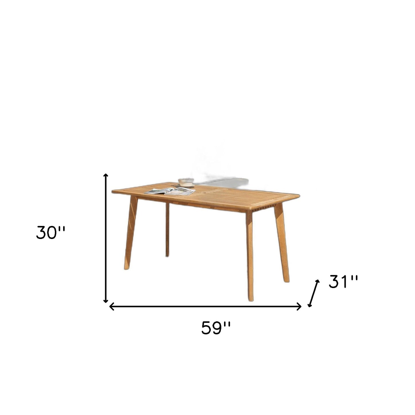 59" Natural Solid Wood Outdoor Dining Table with Umbrella Hole