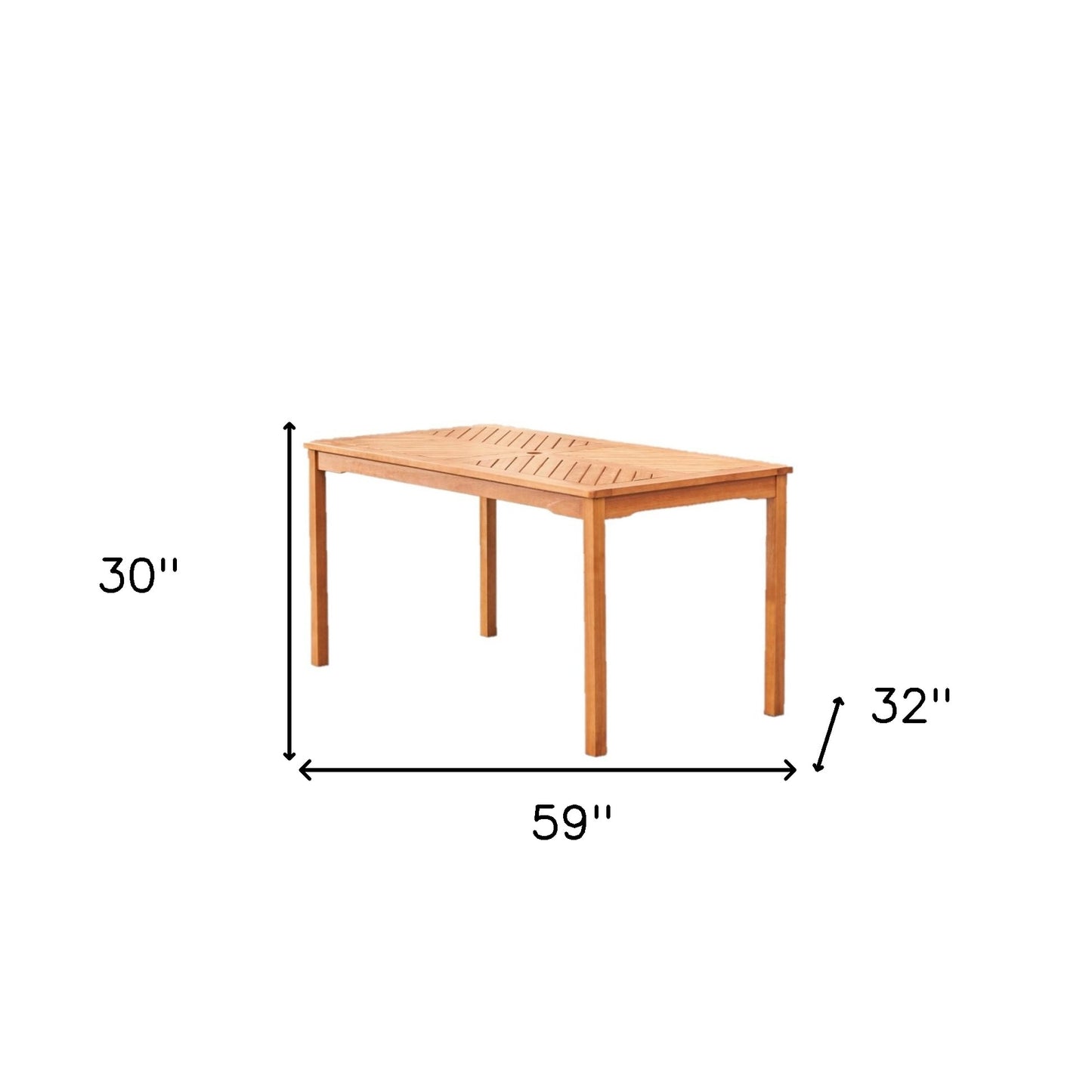 59" Natural Eucalyptus Slat Wood Straight Outdoor Dining Table With Umbrella Hole