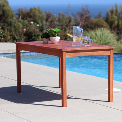 59" Brown Solid Wood Outdoor Dining Table with Umbrella Hole