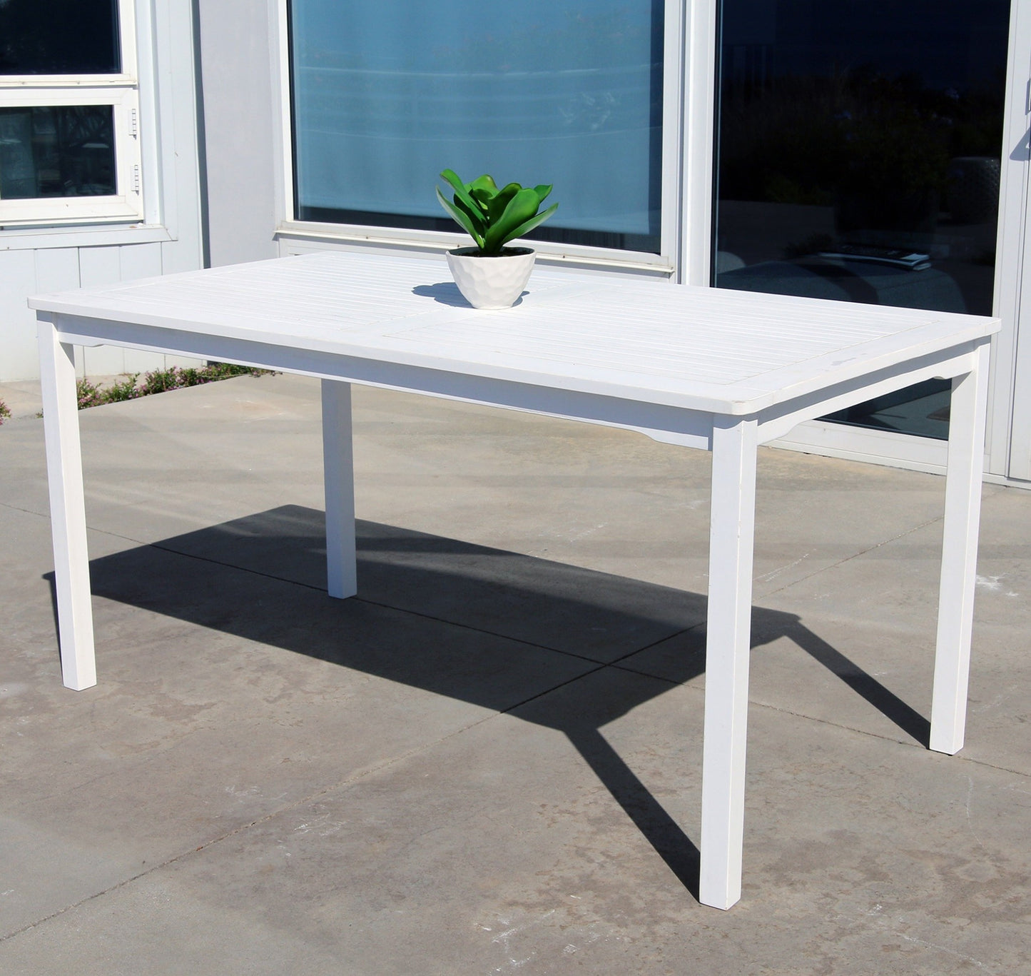 59" White Solid Wood Outdoor Dining Table with Umbrella Hole