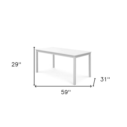 59" White Solid Wood Outdoor Dining Table with Umbrella Hole