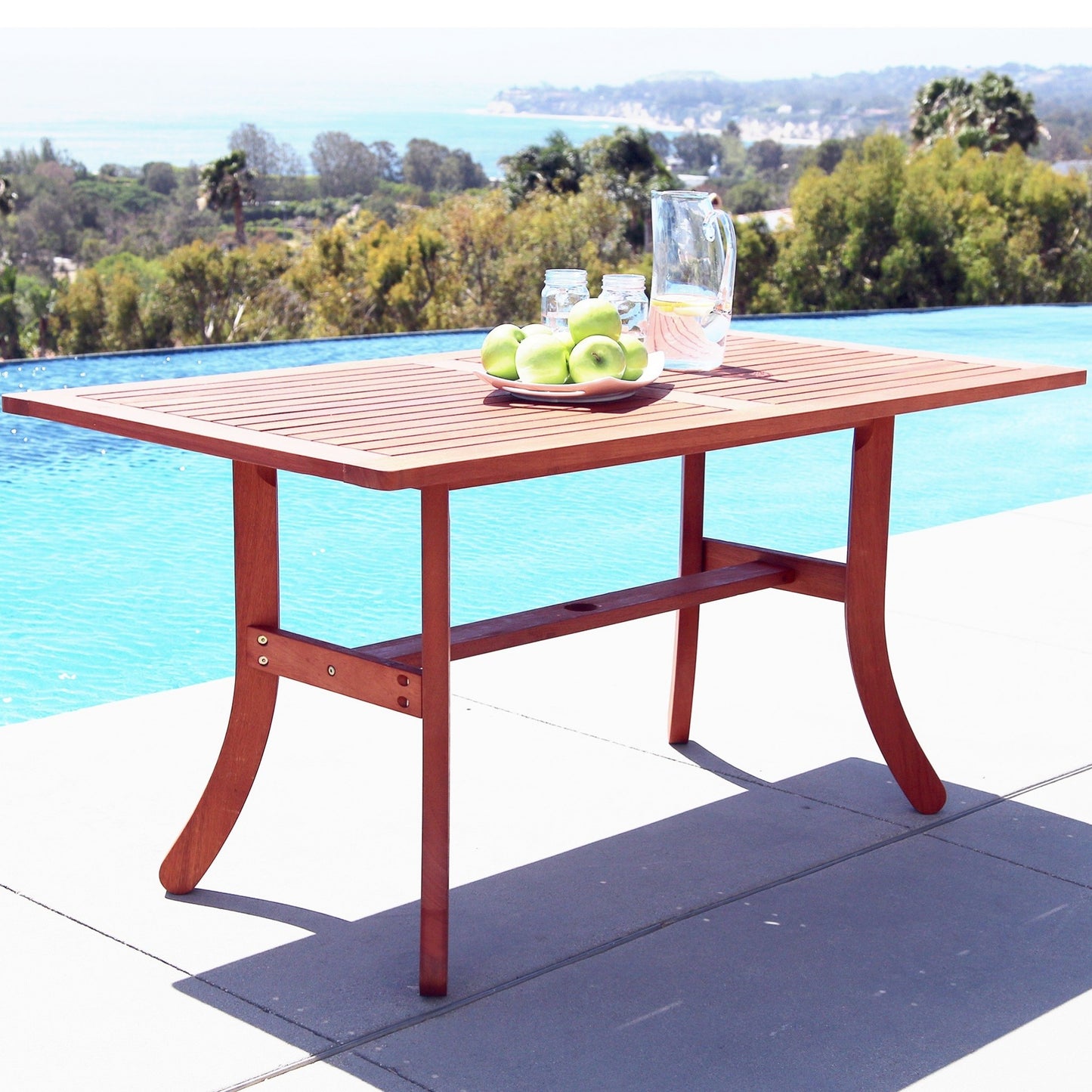 59" Brown Solid Wood Outdoor Dining Table with Umbrella Hole