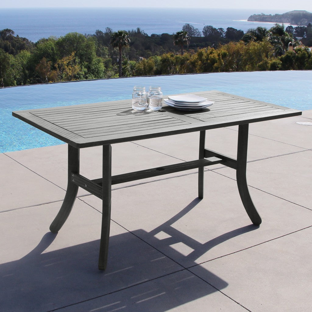 59" Dark Gray Solid Wood Outdoor Dining Table with Umbrella Hole