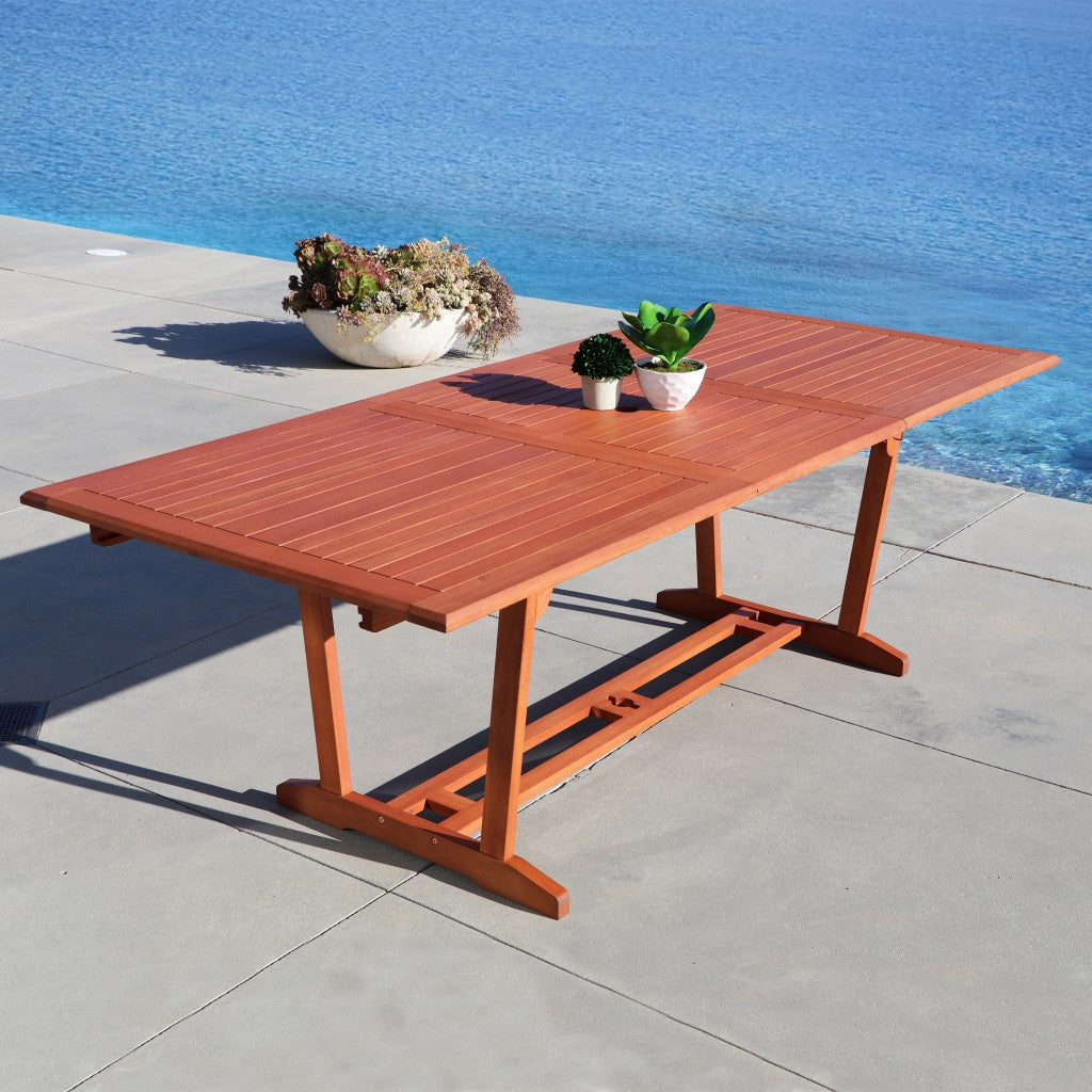 91" Brown Solid Wood Extendable Outdoor Dining Table with Umbrella Hole