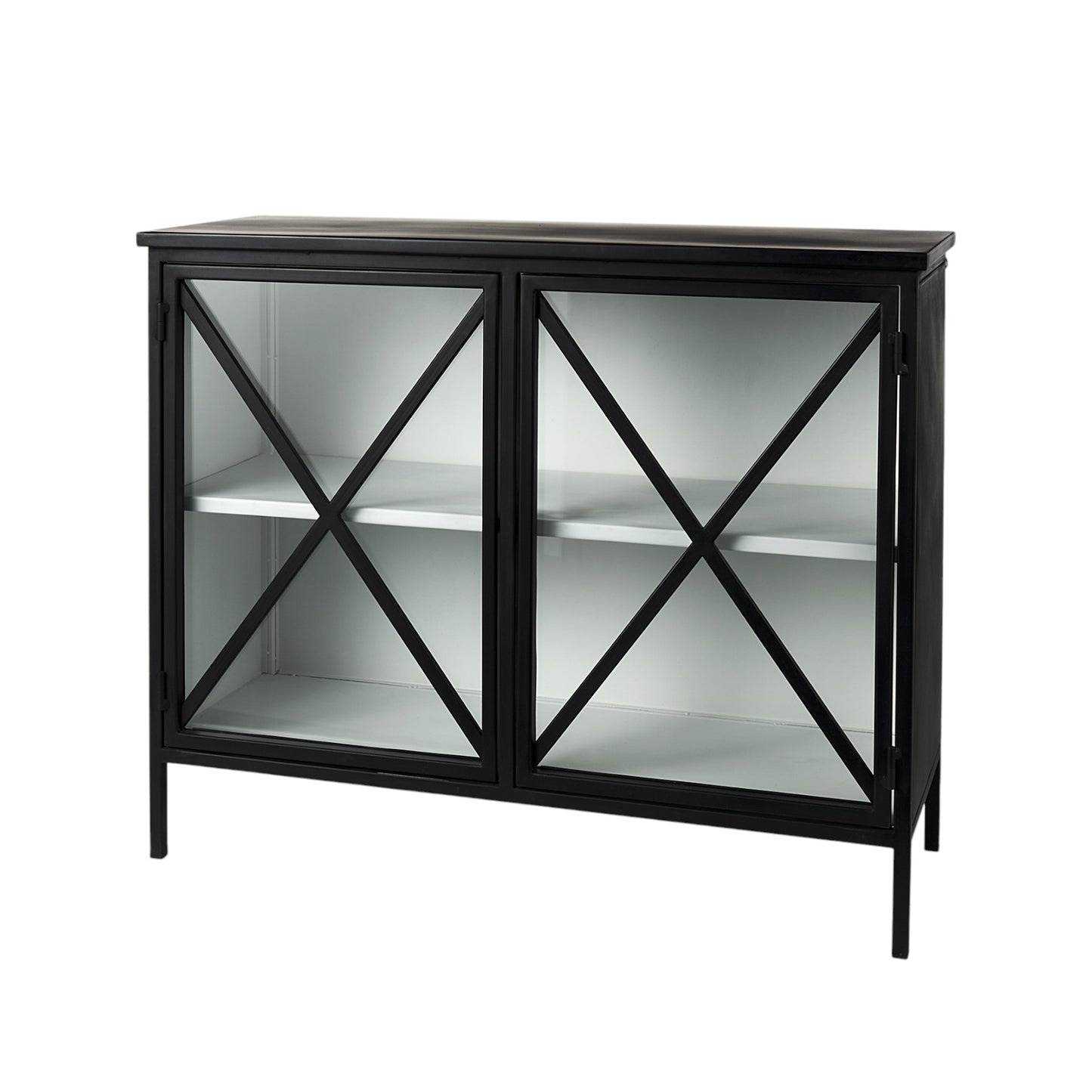 41" Black Iron Sideboard with Two Glass Doors