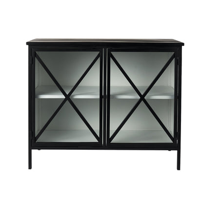 41" Black Iron Sideboard with Two Glass Doors