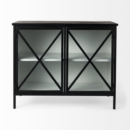 Slender Sleek Black Two Door Glass Cabinet