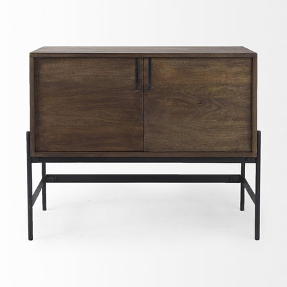 Dark Brown Two Door Cabinet With Metal Legs
